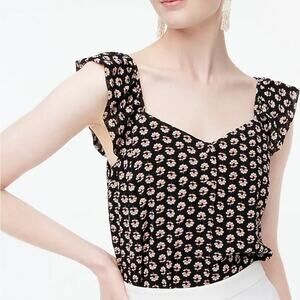 J. Crew Sleeveless Button Up Ruffle Top Black Wildfire Floral Size 2 BR691 New